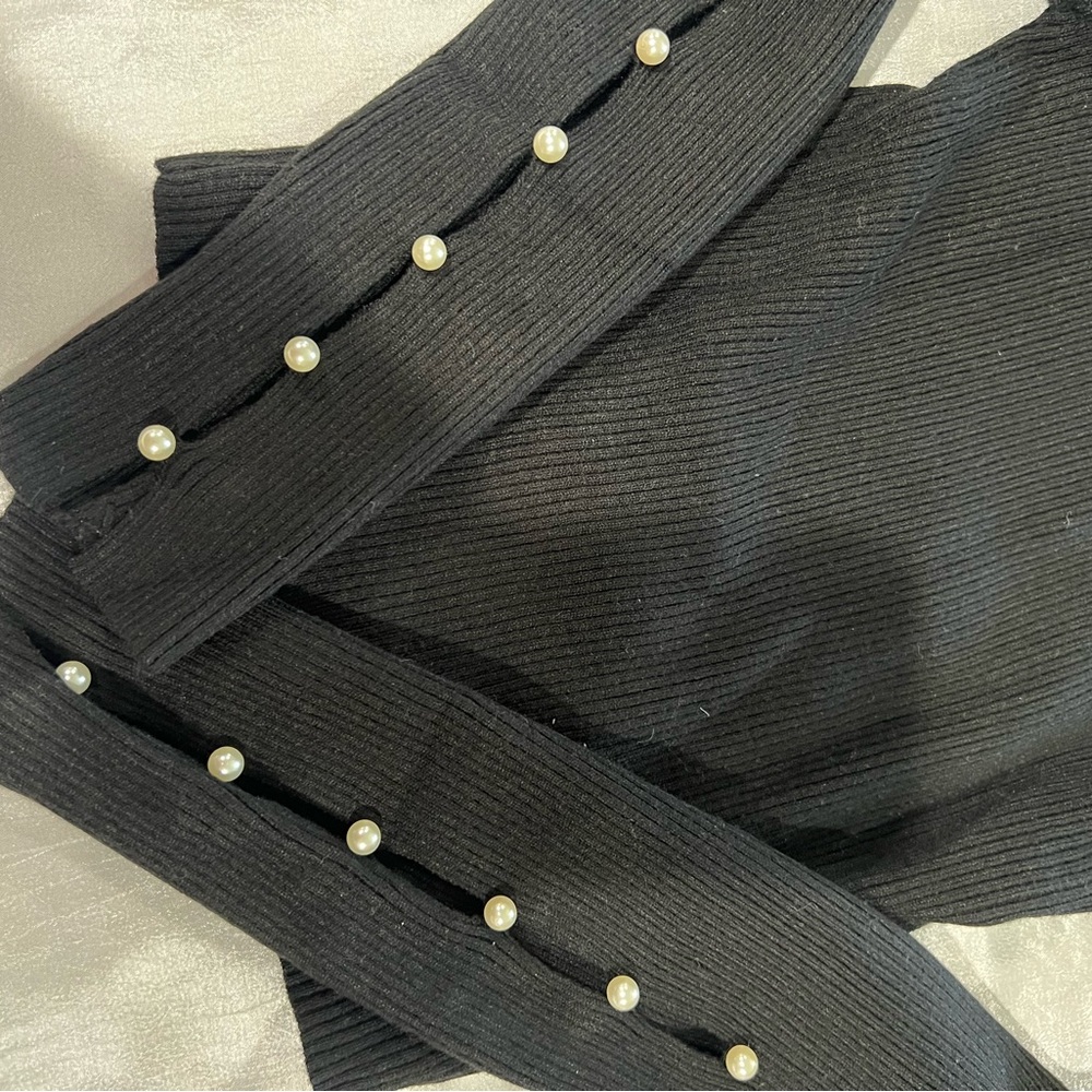 Love Tree Black Ribbed sweater with Pearl Details